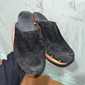 UGG Black Suede Wooden Heel Clogs Size 6